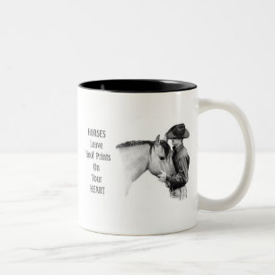 Cowboy: Paarden: Prints: potloodtekening Tweekleurige Koffiemok