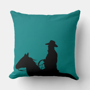 Cowboy & paardensilhouet op blauwgroen-groene acht kussen