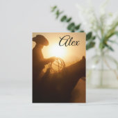 Cowboy Paardrijden bij zonsondergang Gepersonalise Briefkaart (Staand voorkant)