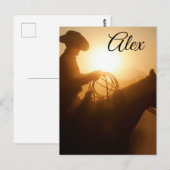 Cowboy Paardrijden bij zonsondergang Gepersonalise Briefkaart (Voorkant / Achterkant)