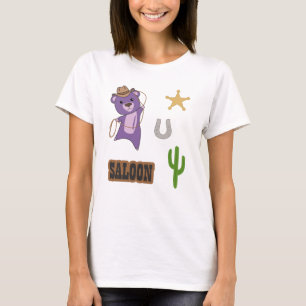Cowboy Paarse Cute Beer Saloon Western T-shirt