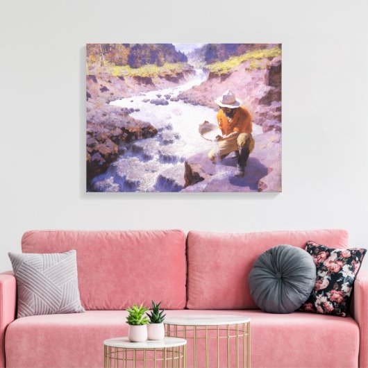  cowboy, Panning Gold, Wyoming van Leigh Canvas Afdruk (Insitu (Woonkamer))