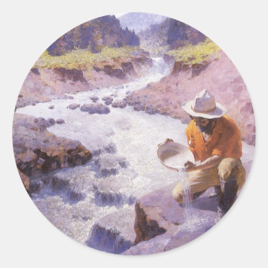 cowboy, Panning Gold, Wyoming van Leigh Ronde Sticker (Voorkant)
