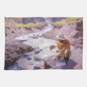 cowboy, Panning Gold, Wyoming van Leigh Theedoek (Horizontaal)