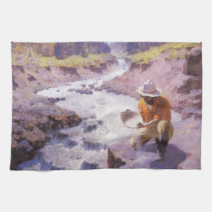  cowboy, Panning Gold, Wyoming van Leigh Theedoek