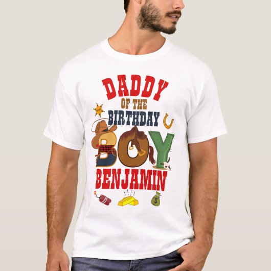Cowboy papa van de Birthday Boy T-shirt (Voorkant)