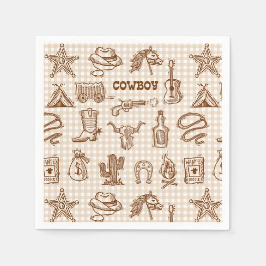 Cowboy Papieren Servetten, Westerse Rodeo Feestart Servet (Voorkant)