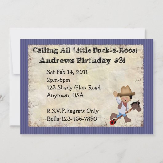 Cowboy Party Kaart (Achterkant)
