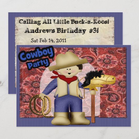 Cowboy Party Kaart (Voorkant / Achterkant)