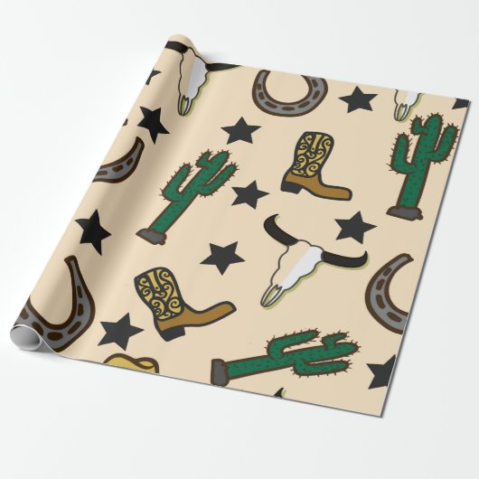 Cowboy Pattern Cadeaupapier (Uitgerold)
