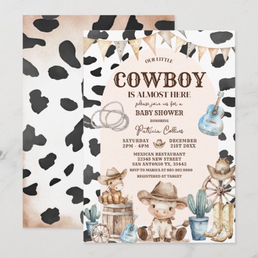 Cowboy Pattern Wild West Baby shower Kaart (Voorkant / Achterkant)