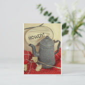 Cowboy pet aan tafel met de koffiepot briefkaart (Staand voorkant)