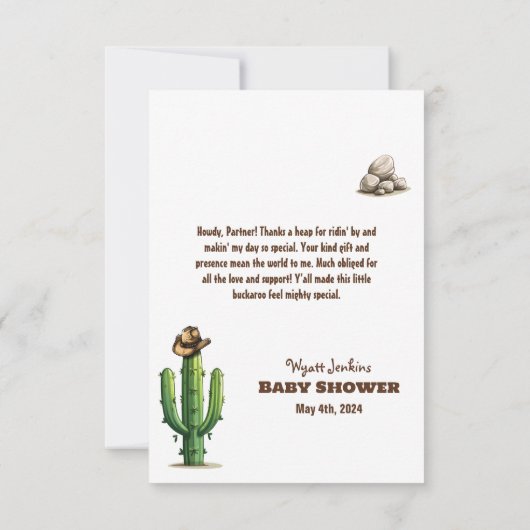 Cowboy Pet Baby shower Bedankkaart (Achterkant)