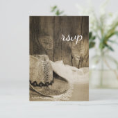 Cowboy Pet Barn Wood Country Weddenschap RSVP Sepi (Staand voorkant)