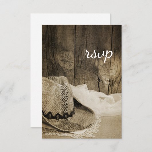 Cowboy Pet Barn Wood Country Weddenschap RSVP Sepi (Voorkant / Achterkant)