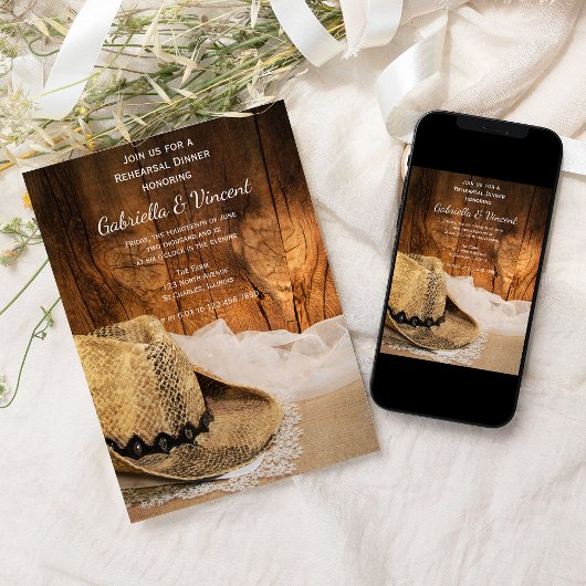 Cowboy Pet en Barn Wood Wedding Rehearsal Dinner Kaart