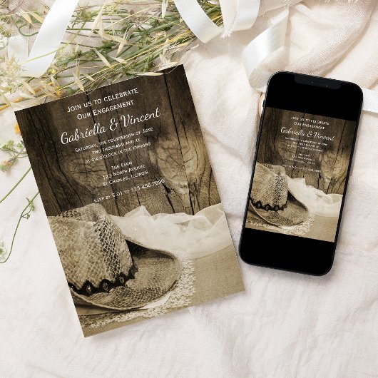 Cowboy Pet en Barn Wood Western Engagement Party Kaart