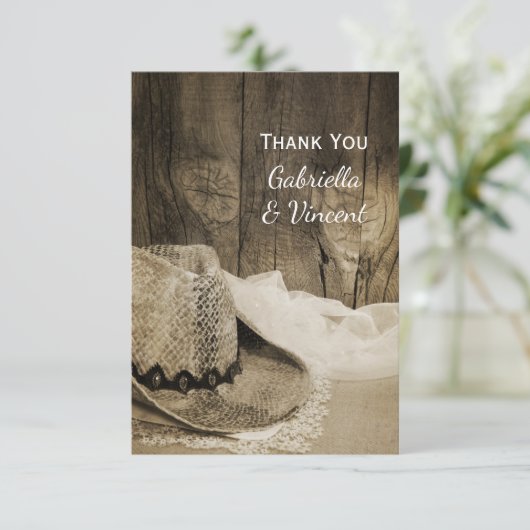 Cowboy Pet en Barn Wood Western Weddenschap Dank j Bedankkaart (Staand voorkant)