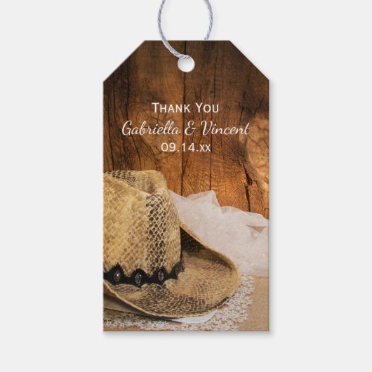 Cowboy Pet en Barn Wood Western Wedding Favor Labe Cadeaulabel (Voorkant)