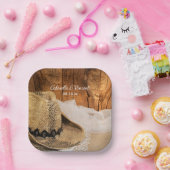 Cowboy Pet en Barn Wood Western Wedding Papieren Bordje (Feest)