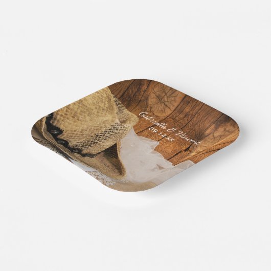 Cowboy Pet en Barn Wood Western Wedding Papieren Bordje (Gebogen)