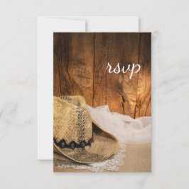 Cowboy Pet en Barn Wood Western Wedding RSVP Kaart