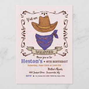Cowboy Pet en Blue Bandana Invitation Kaart