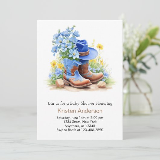 Cowboy Pet en Boots Baby shower Kaart (Staand voorkant)