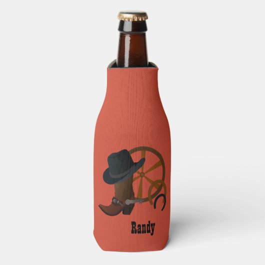 Cowboy Pet en Boots gepersonaliseerd Flesjeskoeler (Fles Voorkant)