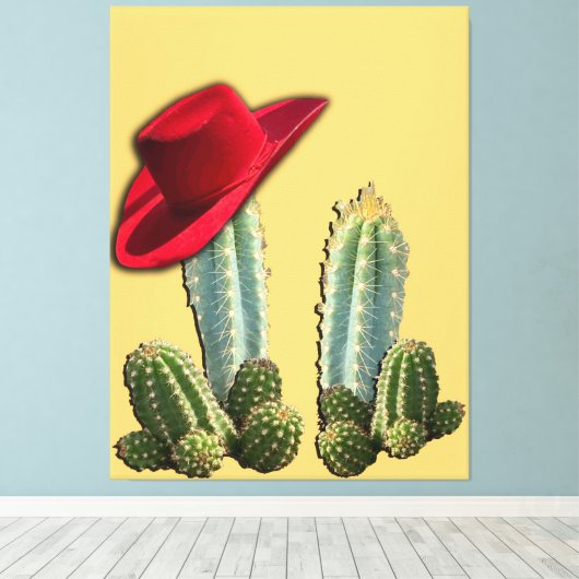 Cowboy Pet en Cactus Canvas Afdruk (Insitu (Houten vloer))