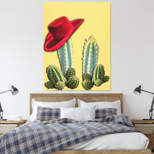 Cowboy Pet en Cactus Canvas Afdruk (Insitu (Slaapkamer))