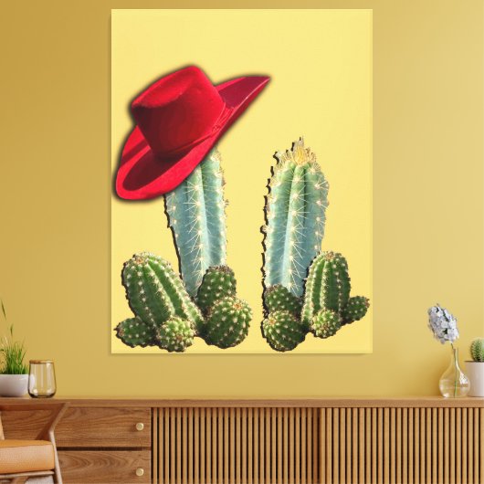 Cowboy Pet en Cactus Canvas Afdruk (Insitu (Woonkamer))