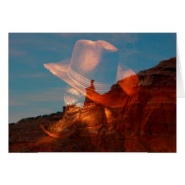 Cowboy pet en laarzen tegen Palo Duro Canyon, Tex