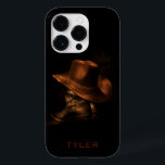 Cowboy Pet- en lederen Boots Masculine personalise Case-Mate iPhone 14 Pro Hoesje<br><div class="desc">Een paar zwarte lederen cowboylaarzen staan op de vloer met een bruin cowboy pet over de bovenkant. Personaliseer door de tekst uit te geven of schrap tekst voor geen naam.</div>