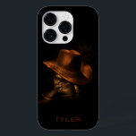 Cowboy Pet- en lederen Boots Masculine personalise Case-Mate iPhone 14 Pro Hoesje<br><div class="desc">Een paar zwarte lederen cowboylaarzen staan op de vloer met een bruin cowboy pet over de bovenkant. Personaliseer door de tekst uit te geven of schrap tekst voor geen naam.</div>
