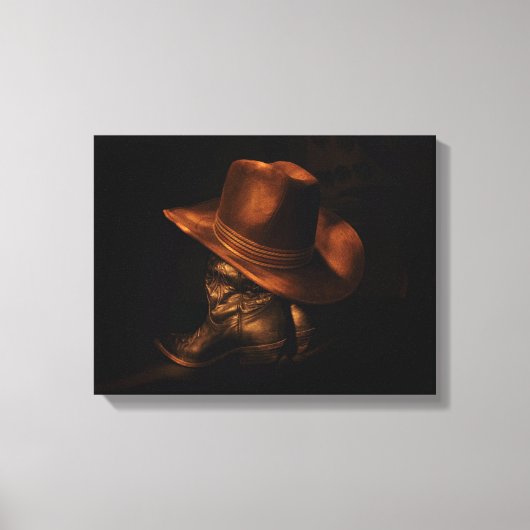 Cowboy Pet en lederen laarzen rustieke mannelijke Canvas Afdruk (Voorkant)