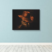 Cowboy Pet en lederen laarzen rustieke mannelijke Canvas Afdruk (Insitu (Houten vloer))