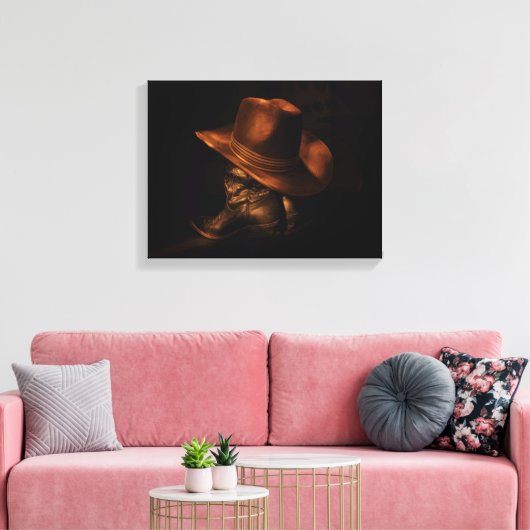 Cowboy Pet en lederen laarzen rustieke mannelijke Canvas Afdruk (Insitu (Woonkamer))