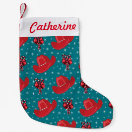 Cowboy-Pet en snoeprietjes met Snowflakes-feestdag Kleine Kerstsok