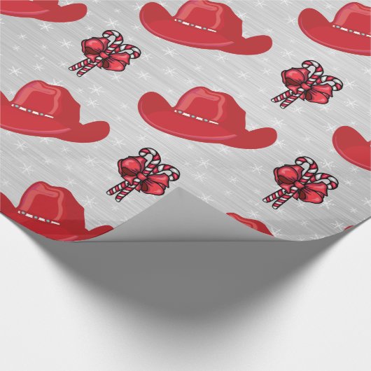 Cowboy-Pet en snoeprietjes op zilveren kerst Cadeaupapier (Hoek)