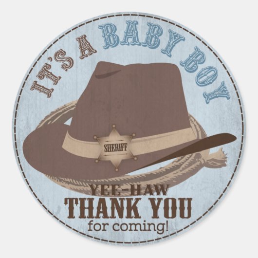 Cowboy Pet en Touw Western Baby shower Ronde Sticker (Voorkant)