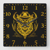 Cowboy Pet Golden Buffalo Art Vierkante Klok (Voorkant)