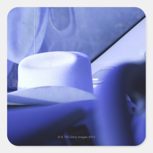 Cowboy-Pet in Dashboard van Truck Vierkante Sticker (Voorkant)