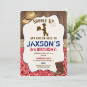 Cowboy pet laarzen rustige jongen verjaart kaart (Staand voorkant)