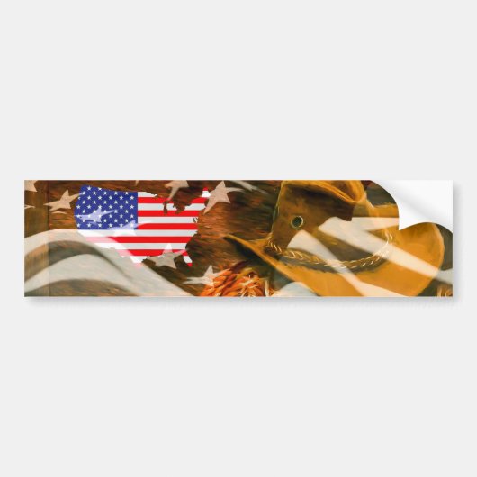 Cowboy Pet Lasso American Flag Sunrays Bumpersticker (Voorkant)
