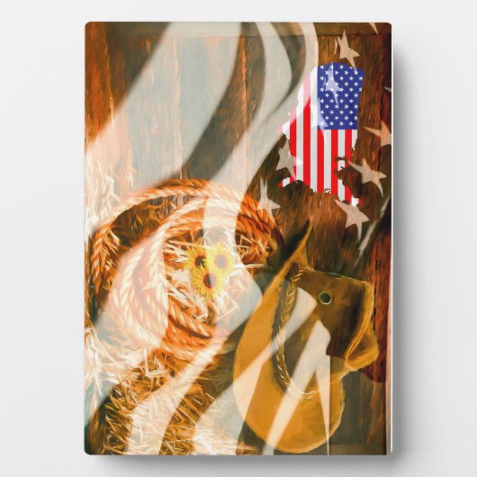 Cowboy Pet Lasso American Flag Sunrays Fotoplaat (voorkant)