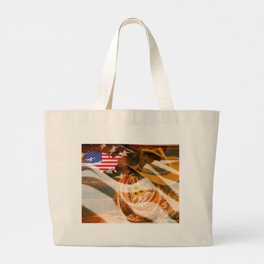 Cowboy Pet Lasso American Flag Sunrays Grote Tote Bag (Achterkant)