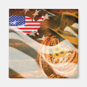 Cowboy Pet Lasso American Flag Sunrays Magneet