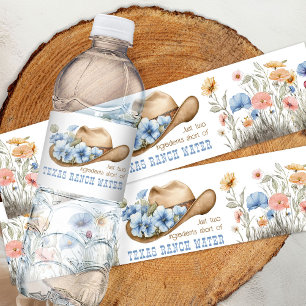 Cowboy Pet met Boho Wildflowers Funny Texas Ranch Waterfles Etiket