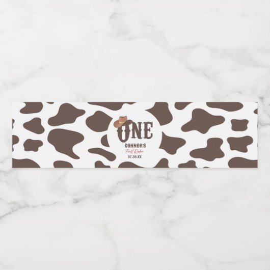 Cowboy Pet ONE Eerste Rodeo 1e Verjaardagsfeest Waterfles Etiket (Enkel label)